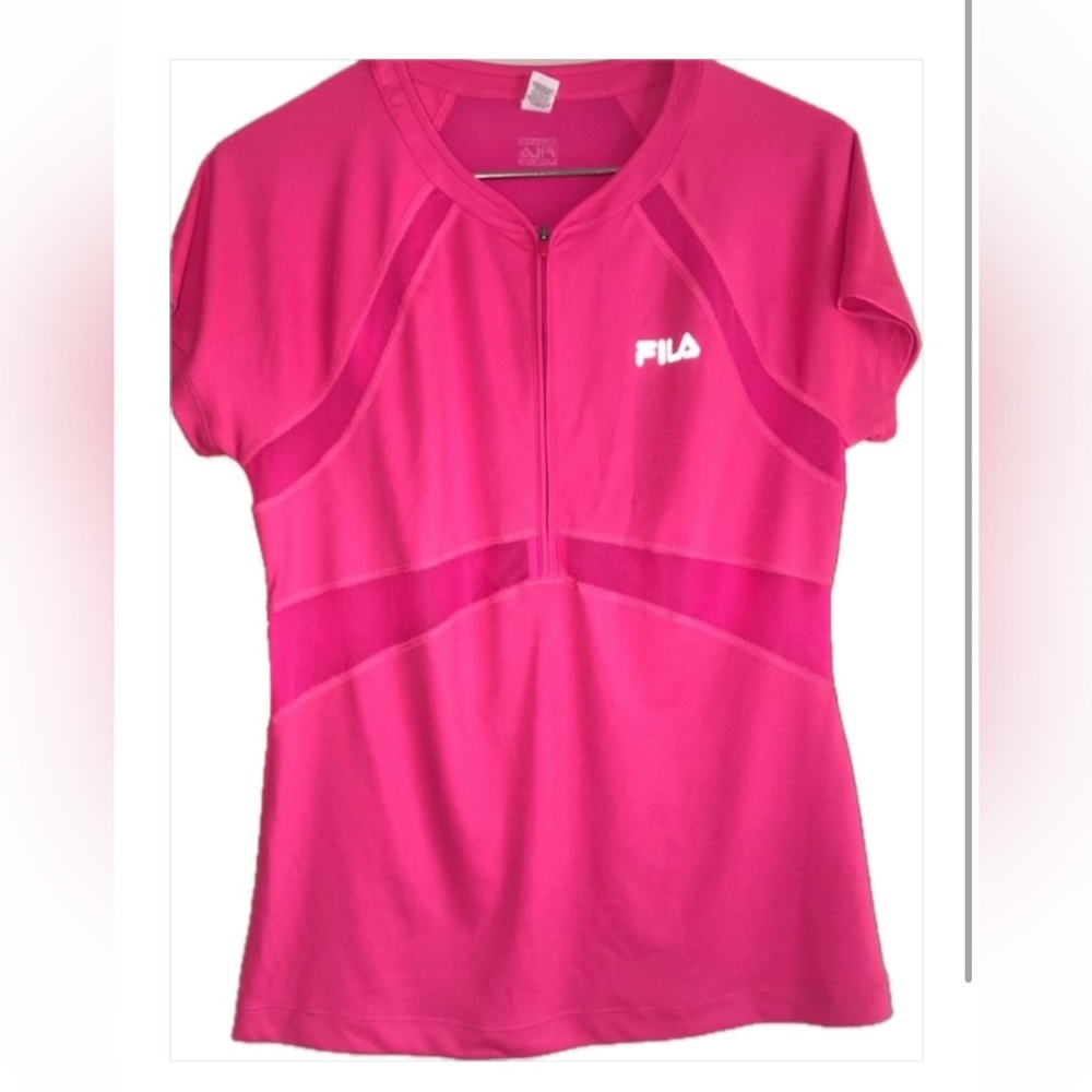 Fila Pink Fitted Partial Zip Short Sleeve Zippered Bike Jersey